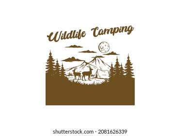 Vintage wildlife camping illustration drawing design