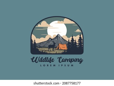 Vintage wildlife camping illustration drawing design