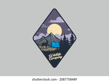 Vintage wildlife camping illustration drawing design