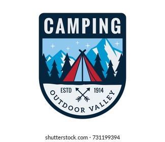 Vintage Wildlife Summer Camp Camping Activities Emblem Badge Illustration