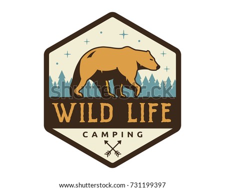 Vintage Wildlife Summer Camp Camping Activities Emblem Badge Illustration