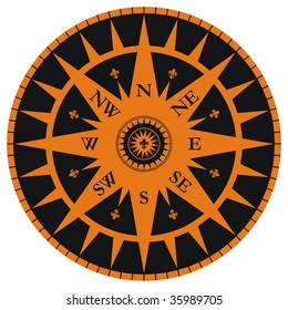 Vintage wind rose compass with fleur-de-lis