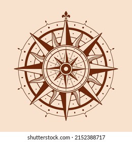 Vintage Wind rose compass. Vector illustration