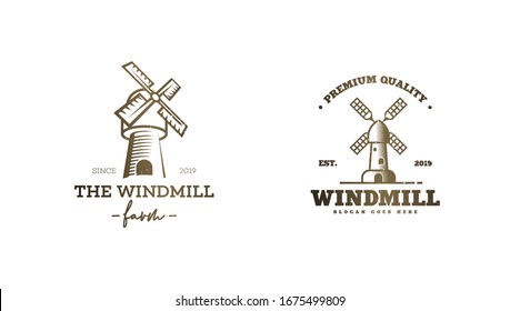 Vintage windmill logo concept vector illustration