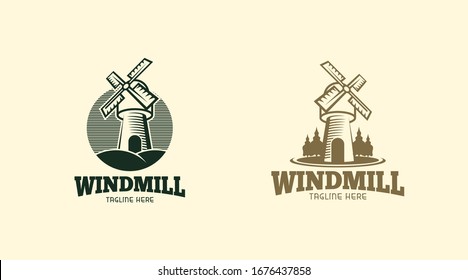 Vintage windmill logo concept vector illustration