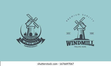 Vintage windmill logo concept vector illustration