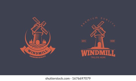 Vintage windmill logo concept vector illustration