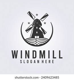 vintage windmill logo design, classic windmill vector logo illustration design
