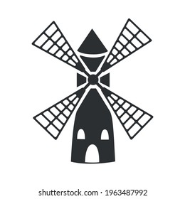 Vintage windmill vector icon for emblem or flyer decoration in simple style isolated on white background