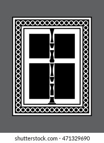 Vintage window in decorative frame isolated on gray background