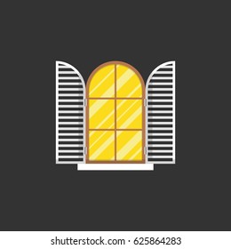 Vintage window on black background. Flat vector illustration.