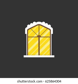 Vintage window on black background. Flat vector illustration.