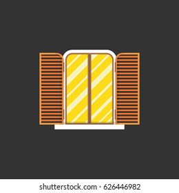 Vintage window on black background. Flat vector illustration.