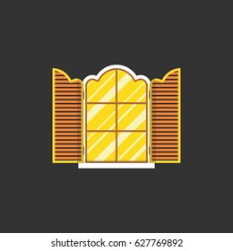 Vintage window on black background. Flat vector illustration.
