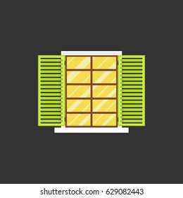 Vintage window on black background. Flat vector illustration.