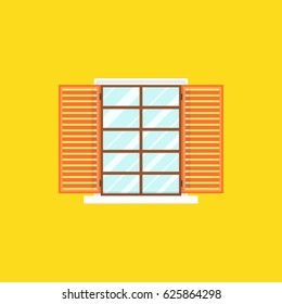 Vintage window on orange background. Flat vector illustration.