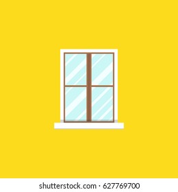 Vintage window on orange background. Flat vector illustration.