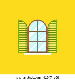 Vintage window on orange background. Flat vector illustration.