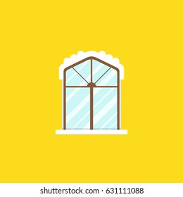 Vintage window on orange background. Flat vector illustration.