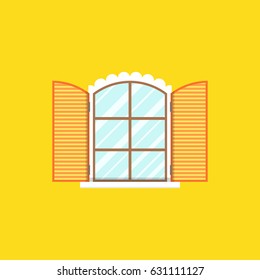 Vintage window on orange background. Flat vector illustration.