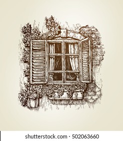 Vintage window sketch. Vector illustration