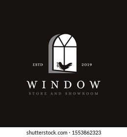 Vintage window store and furniture showroom logo vector icon template on dark background