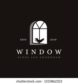 Vintage window store and showroom logo vector icon template on dark background