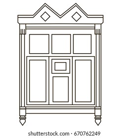Vintage window. Vector illustration in outline style. On white background. 