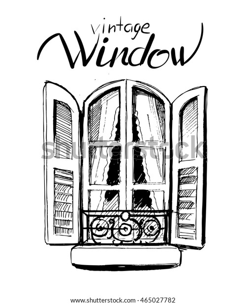 Vintage Window Vector Sketch Stock Vector (Royalty Free) 465027782 ...