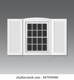 Vintage Window. White Jalousie, Wood Frame. 