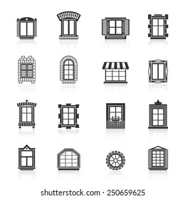 Vintage windows set. Flat exterior vector icons.