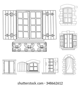 Vintage windows set on white background