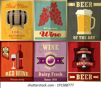 Vintage Wine & Beer Poster Design Set