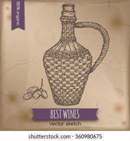 Vintage wine bottle template placed on old paper background. Great for markets, grocery stores, organic shops, food label design. 