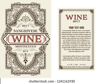 Vintage wine label with floral frame. Vector layered