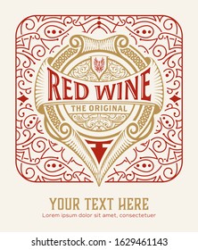 Vintage wine label with floral frame. Vector layered