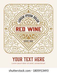 Vintage wine label with heraldic shield. Vector layered