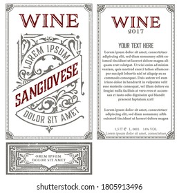 Vintage wine label with heraldic shield. Vector layered