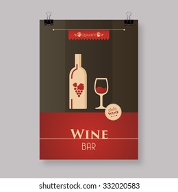 Vintage Wine label poster with bottle, glass & grapes