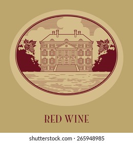 Vintage wine label with text Red Wine, vector illustration
