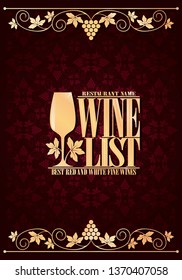 Vintage wine list menu violet background gold frame.Vector illustration