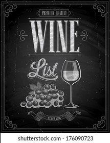 Vintage Wine List Poster  - Chalkboard. Vector Illustration.