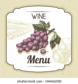 Vintage wine menu background. Hand drawn illustration