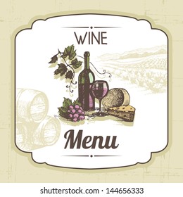 Vintage wine menu background. Hand drawn illustration