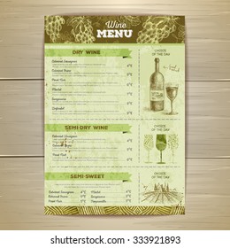 Vintage wine menu design. Document template