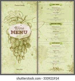 Diseño de la carta de vinos de época. Plantilla de documento