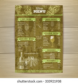 Vintage wine menu design. Document template