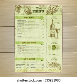 Vintage wine menu design. Document template