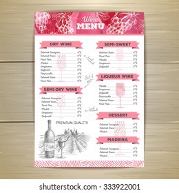 Vintage wine menu design. Document template