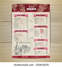 Vintage wine menu design. Document template